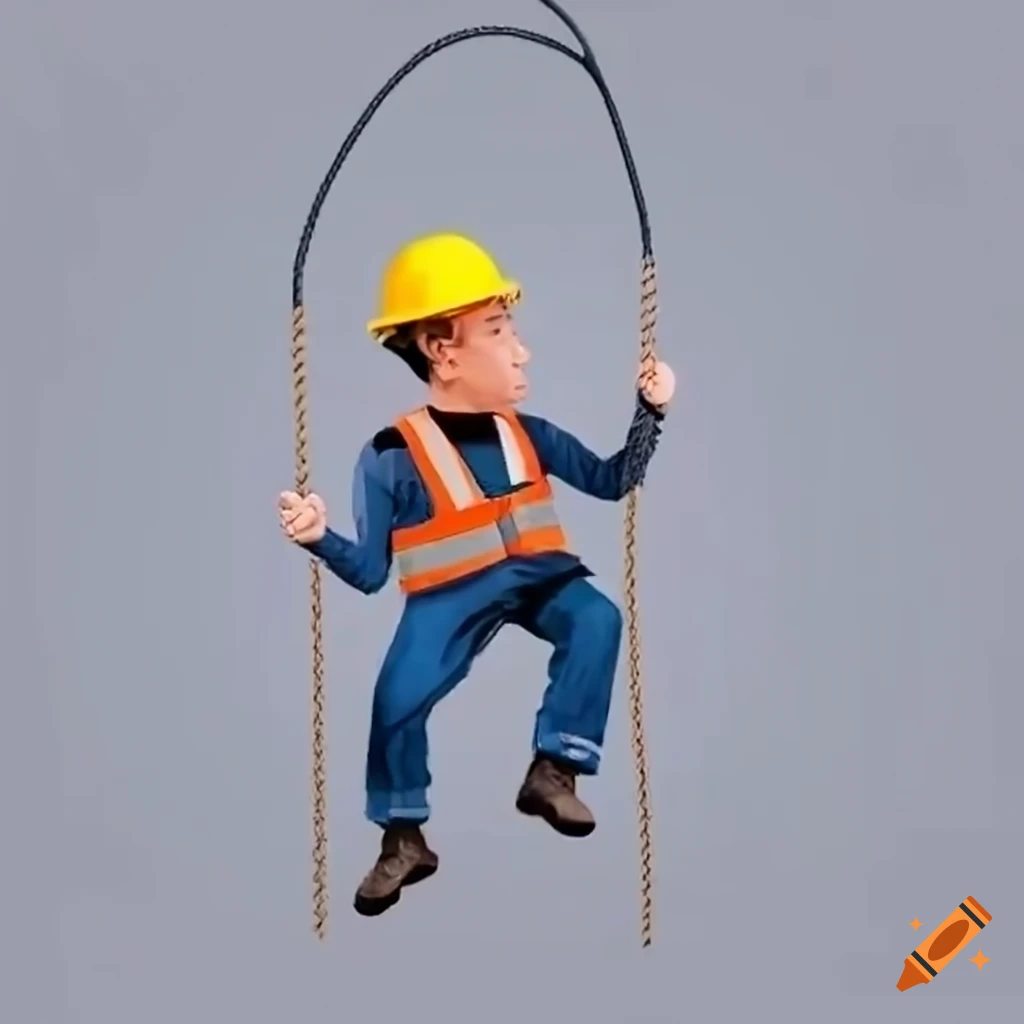 construction worker swinging on a rope