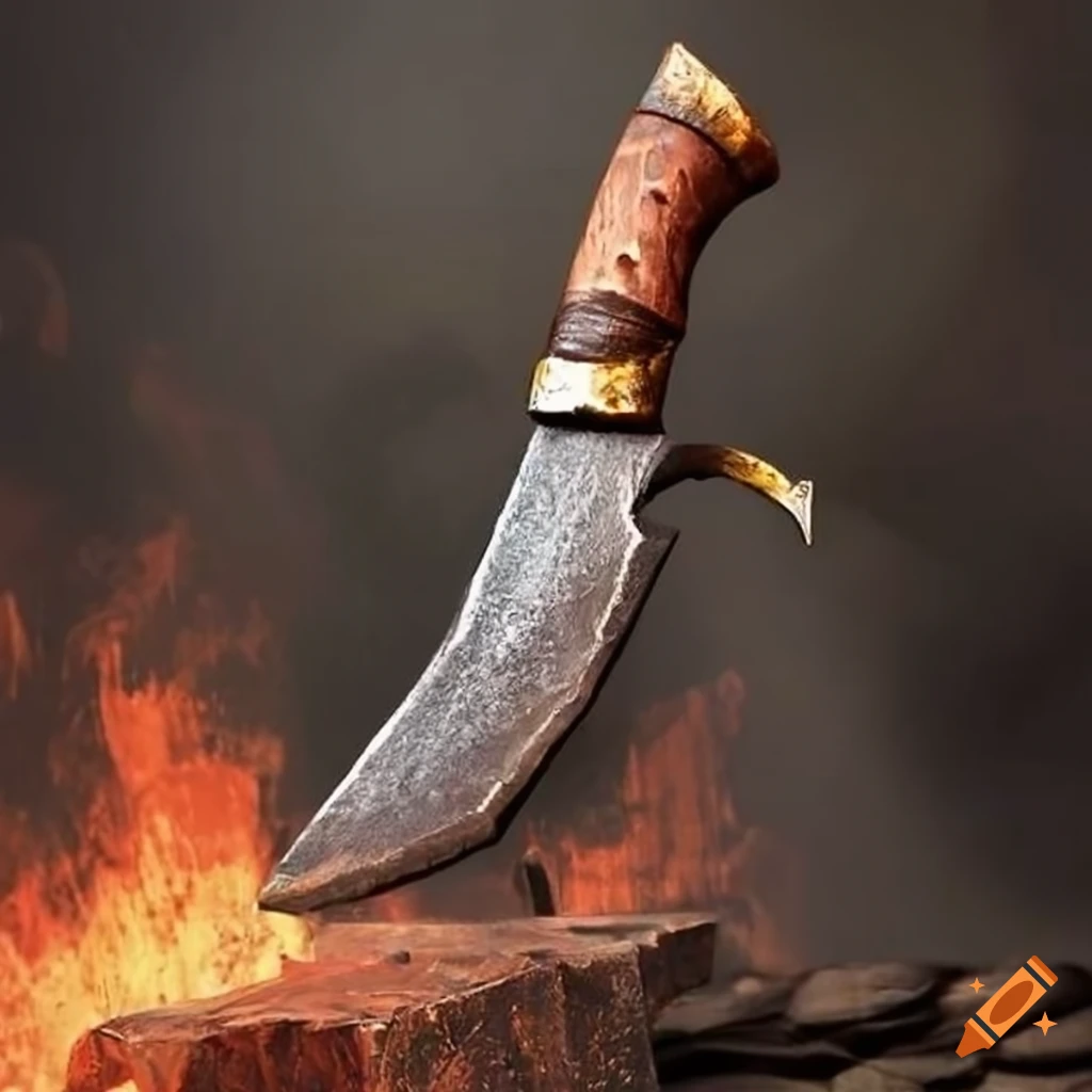 forged khukri knife on an anvil