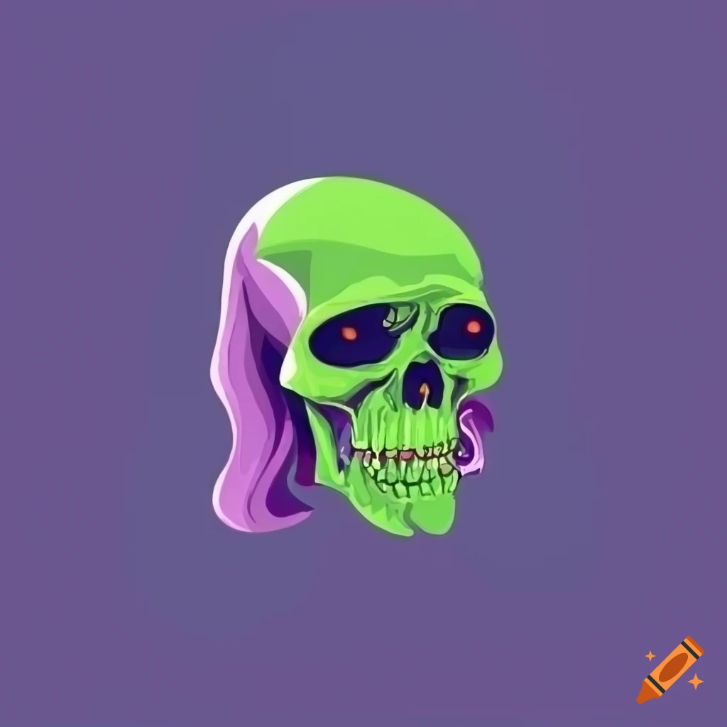 cartoon skull with a purple mullet