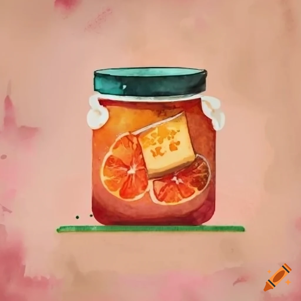 watercolor illustration of an orange marmalade jar label