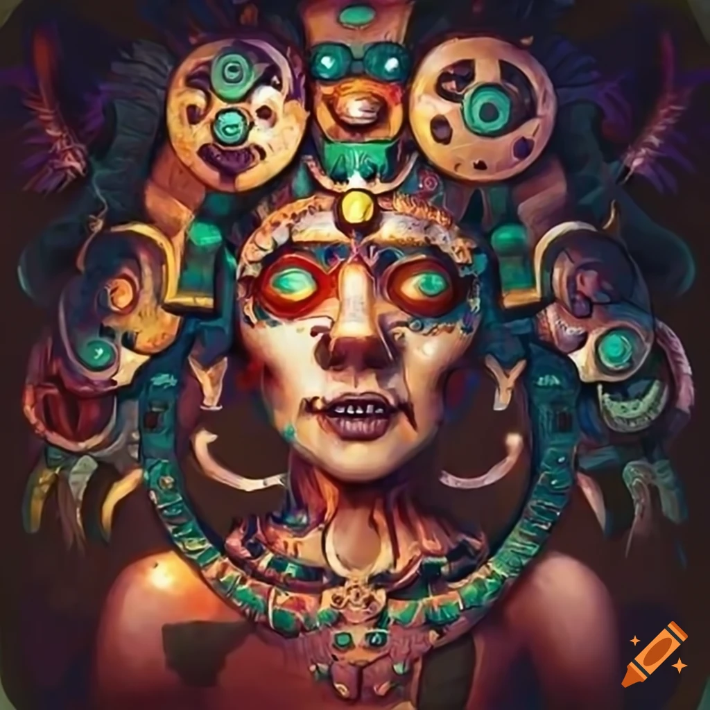 aesthetic Mayan clockwork deity