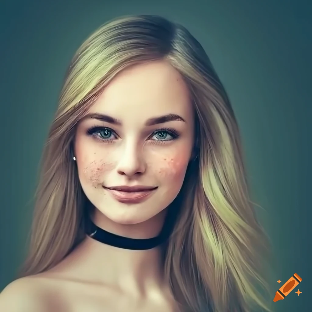 Portrait of a young woman with freckles and blonde hair on Craiyon