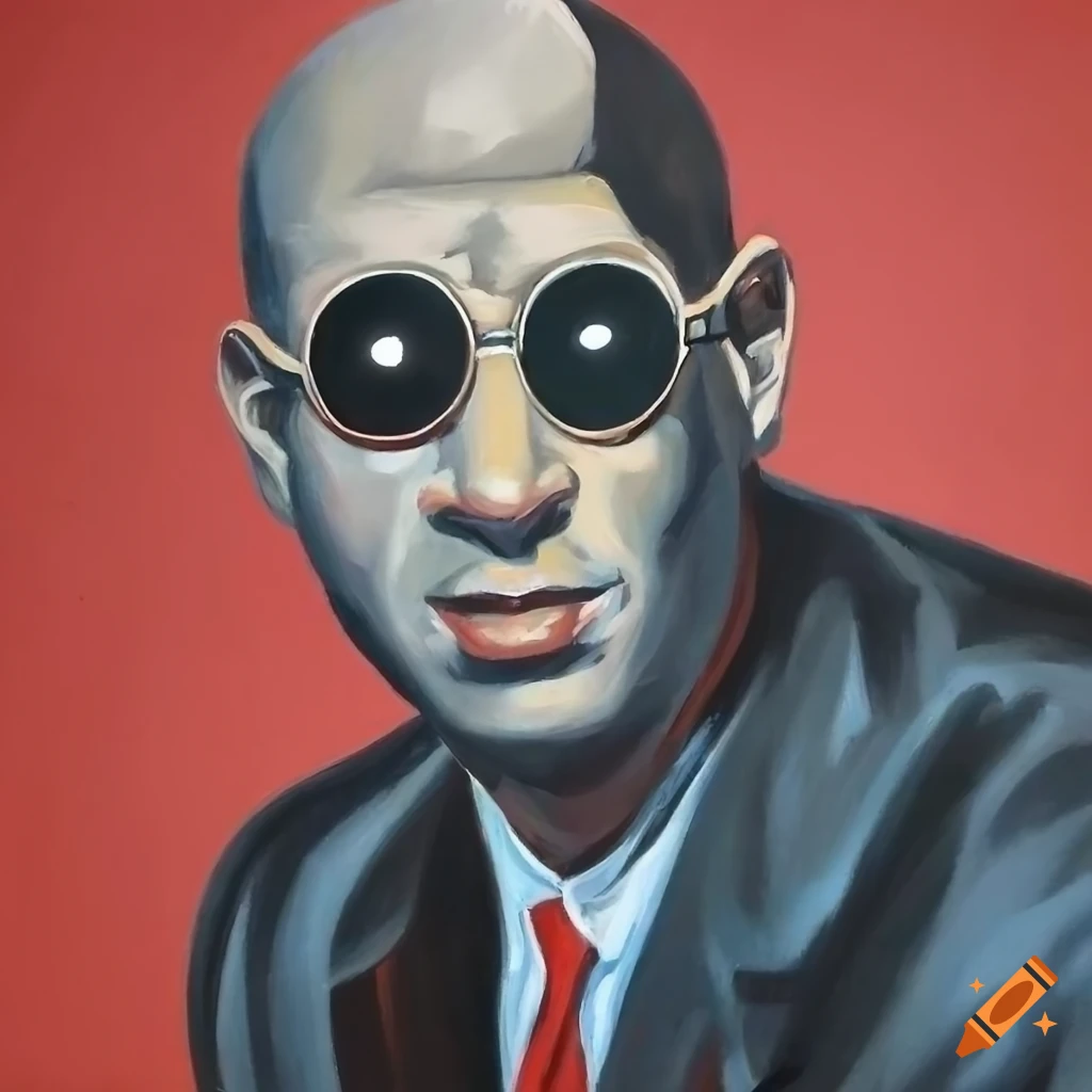 painting of a gray-skinned bald Communist