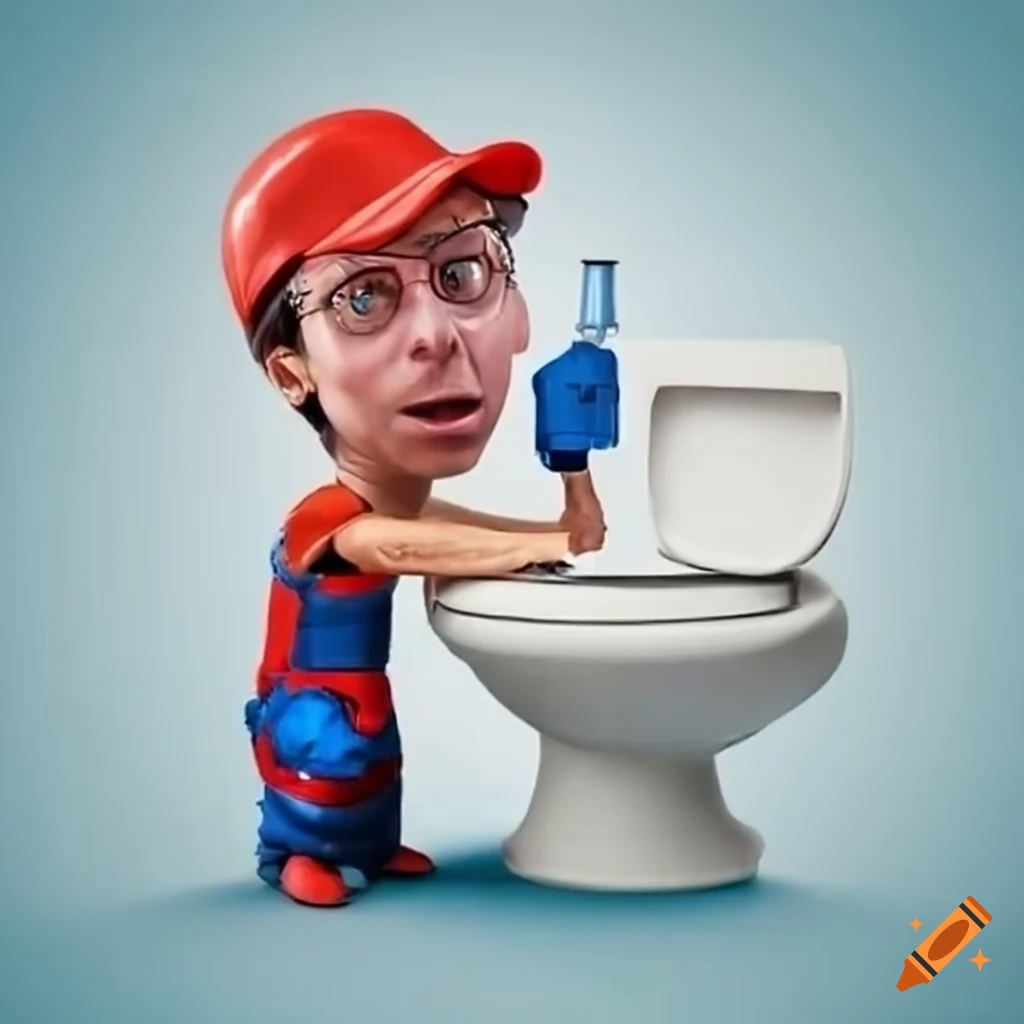funny plumber fixing a toilet
