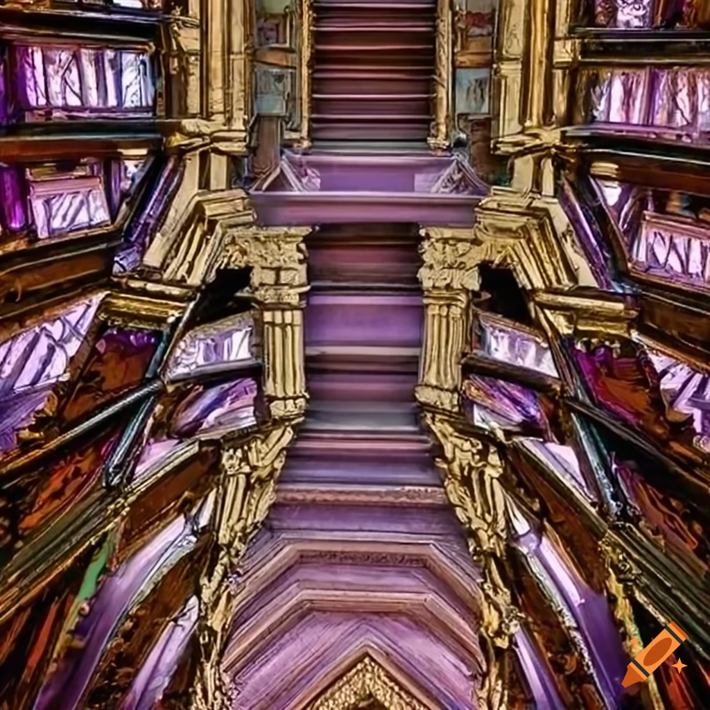 grand staircase inspired by bismuth crystal