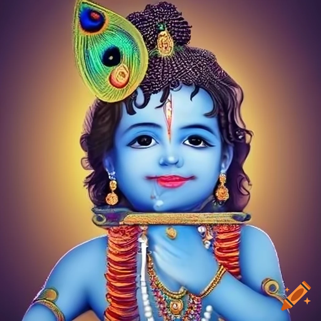 image of little Krishna playing a flute