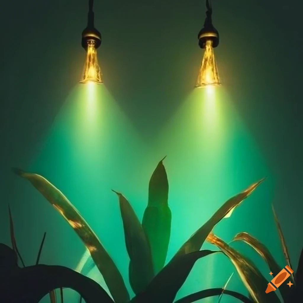 tropical plants with blinding headlights in background