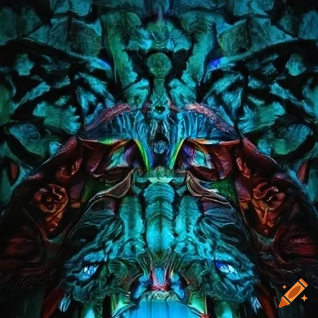 prismatic carving of a moth werewolf motif