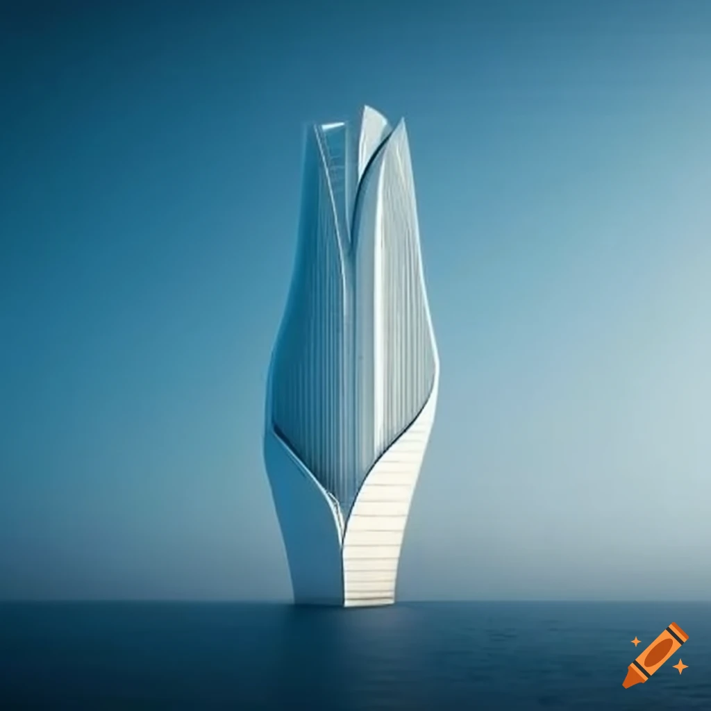 white tulip-shaped skyscraper in a futuristic style