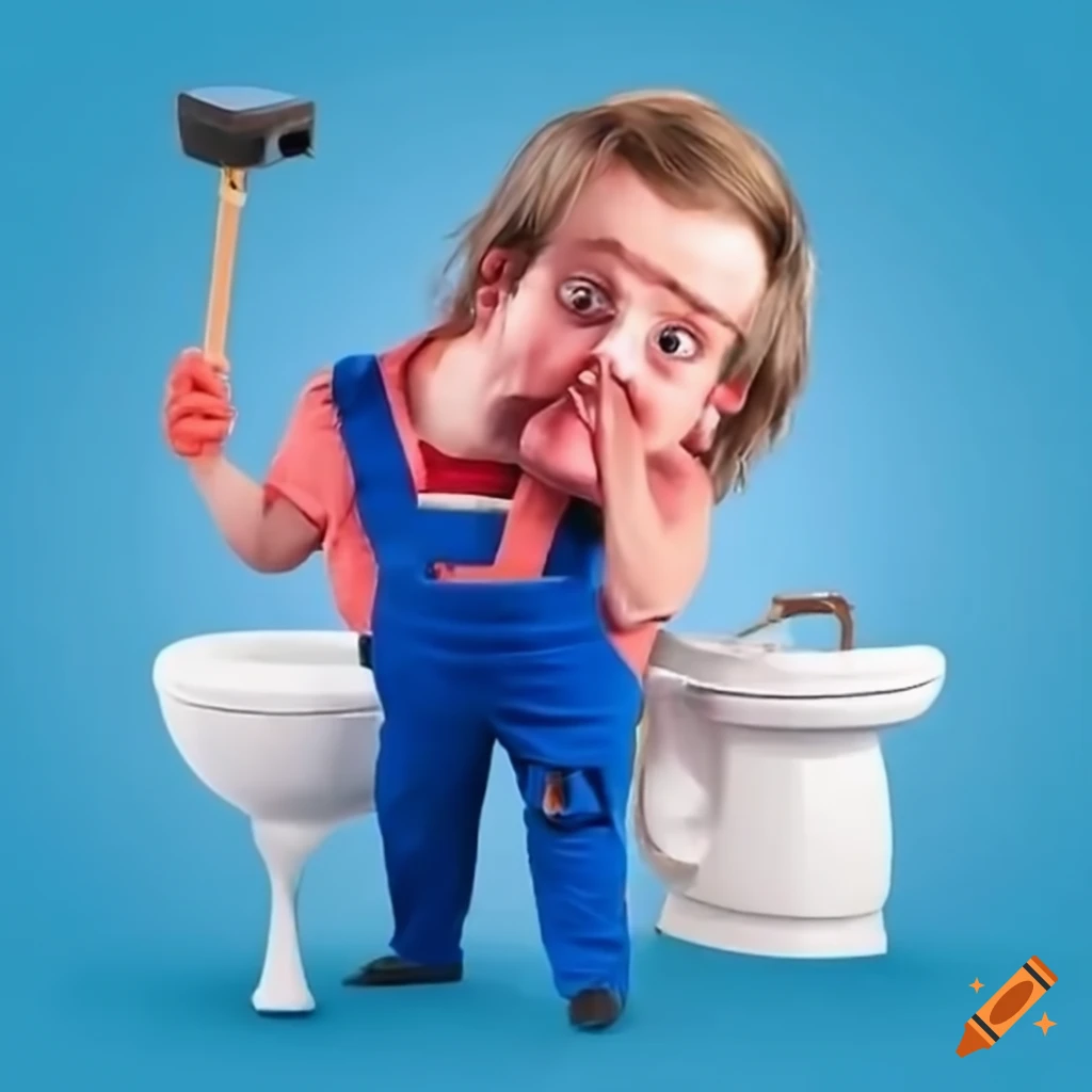 funny plumber fixing a toilet