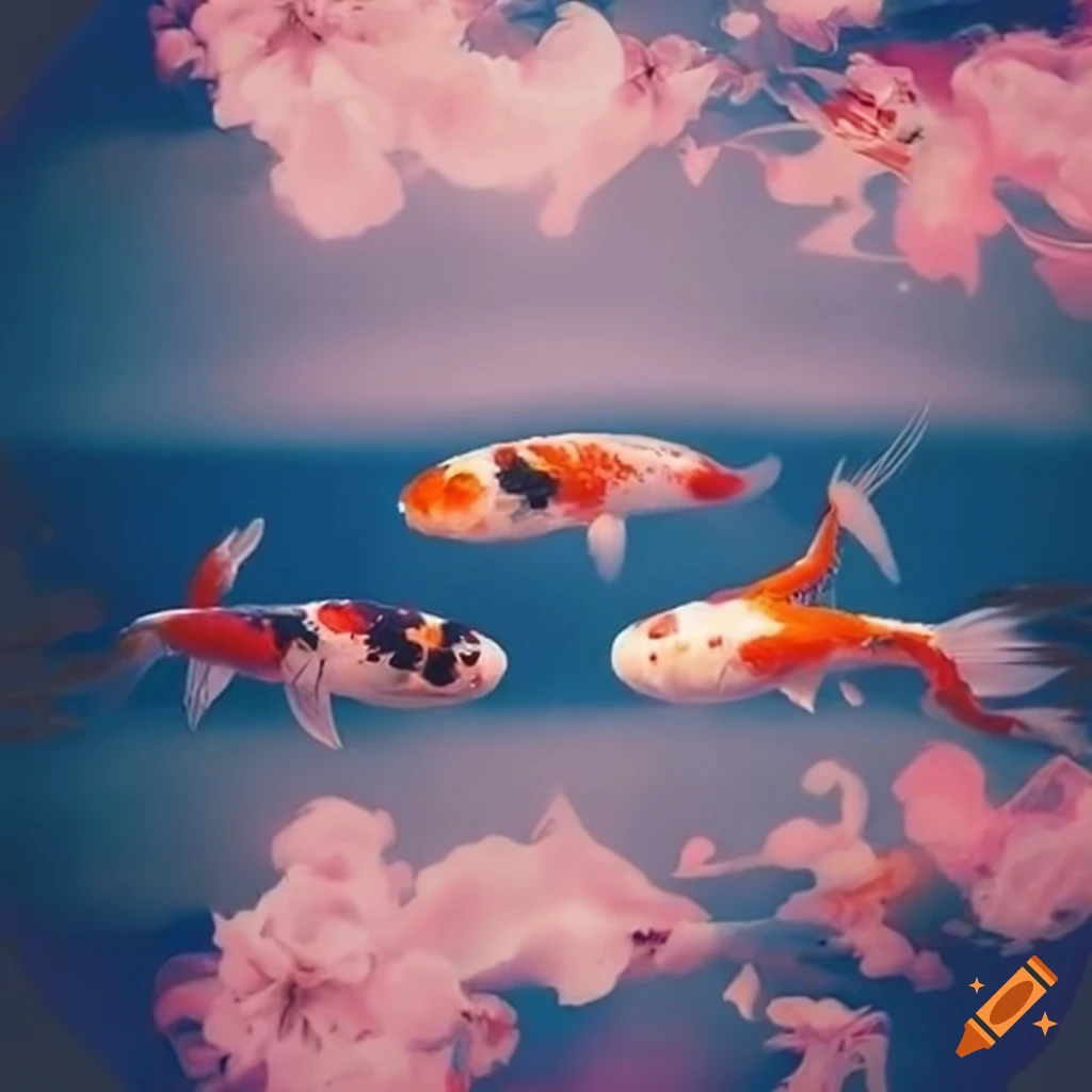 polaroid of koi fish, Japanese kimono, and cherry blossoms