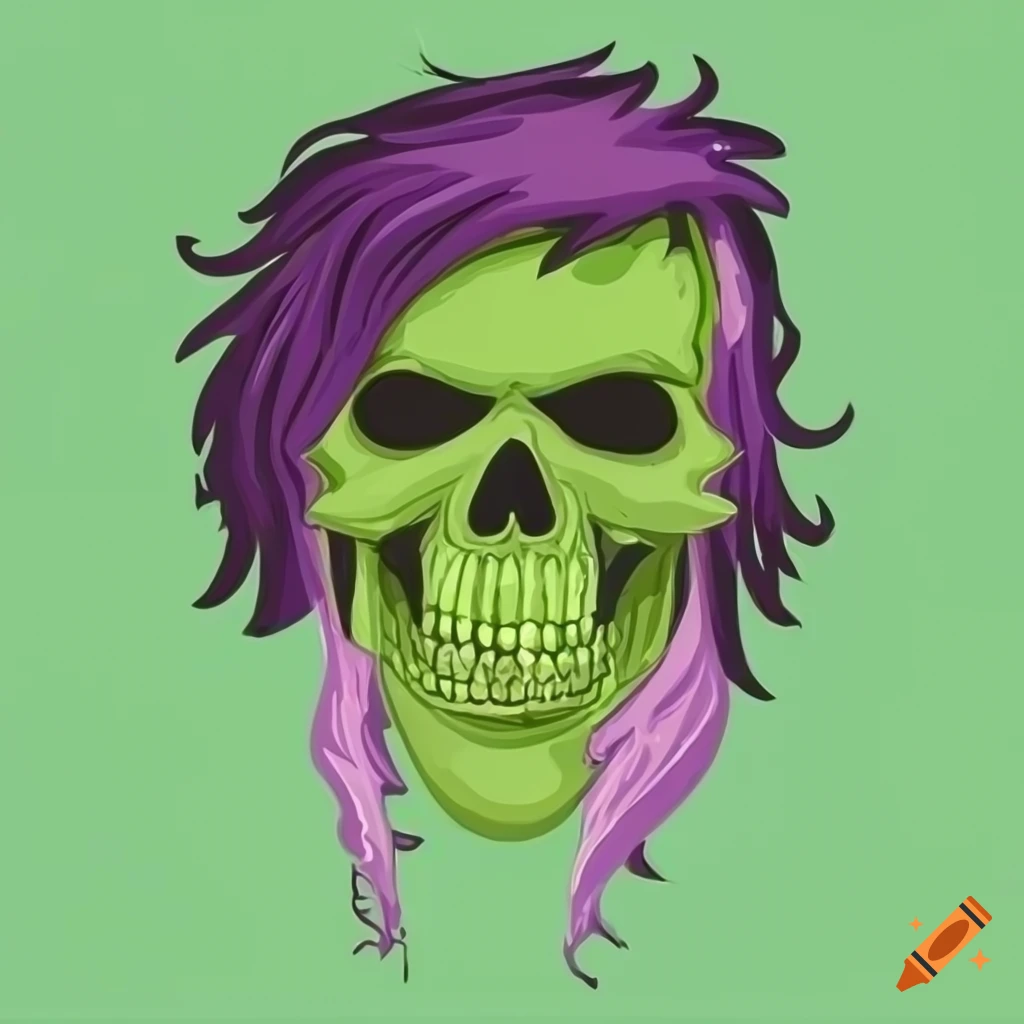 cartoon skull with a purple mullet