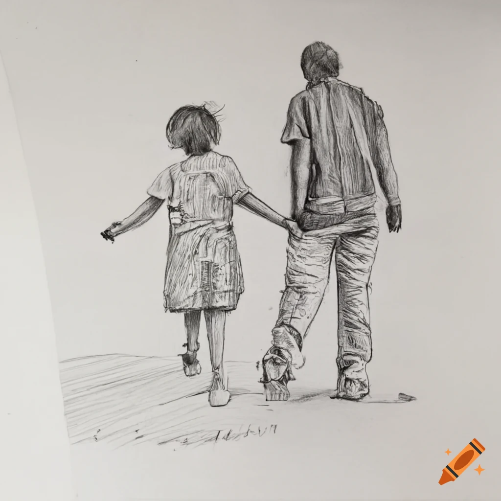detailed pencil drawing of parents