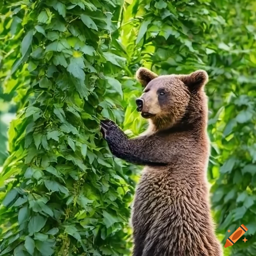 bear in a hop harvest