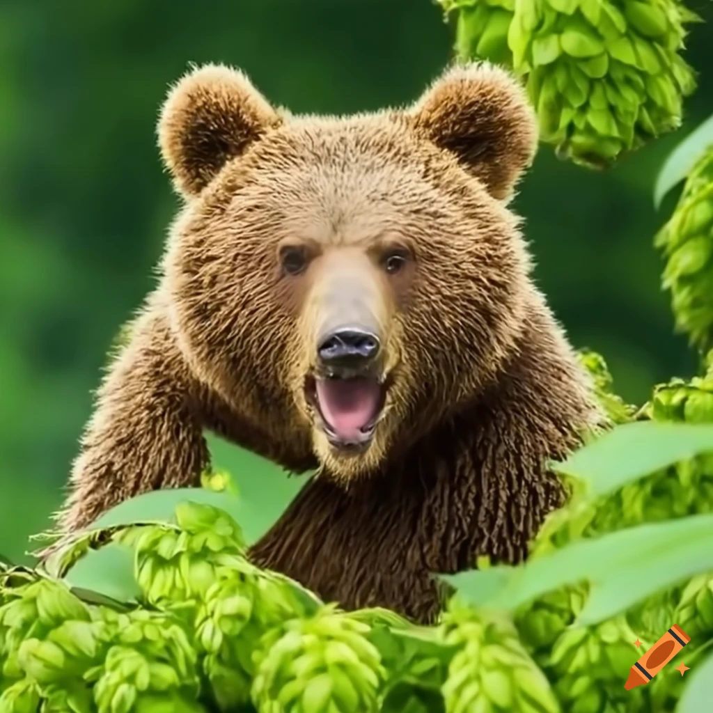 bear among hop plants