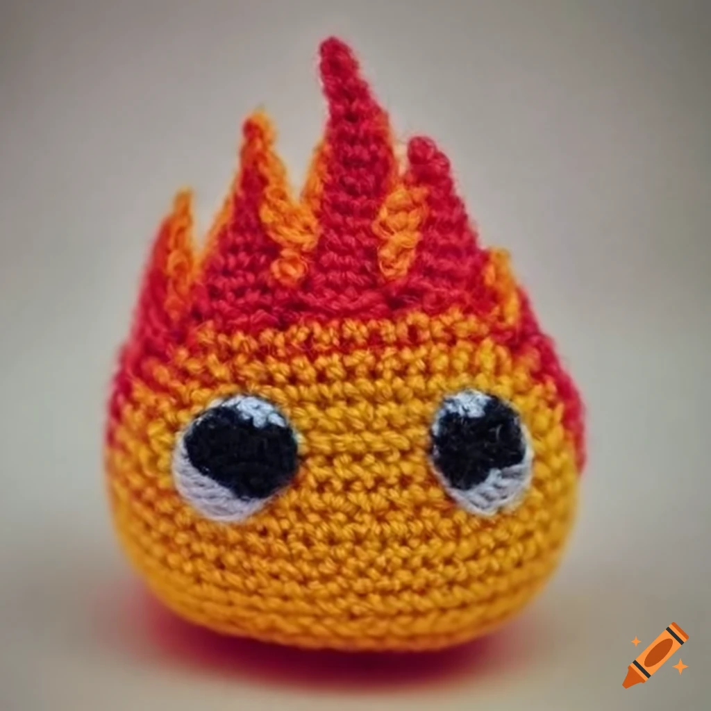 cute amigurumi flame with googly eyes