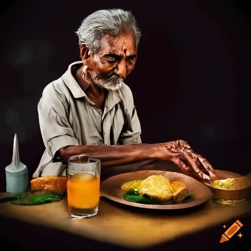man serving food to the elderly in Kerala