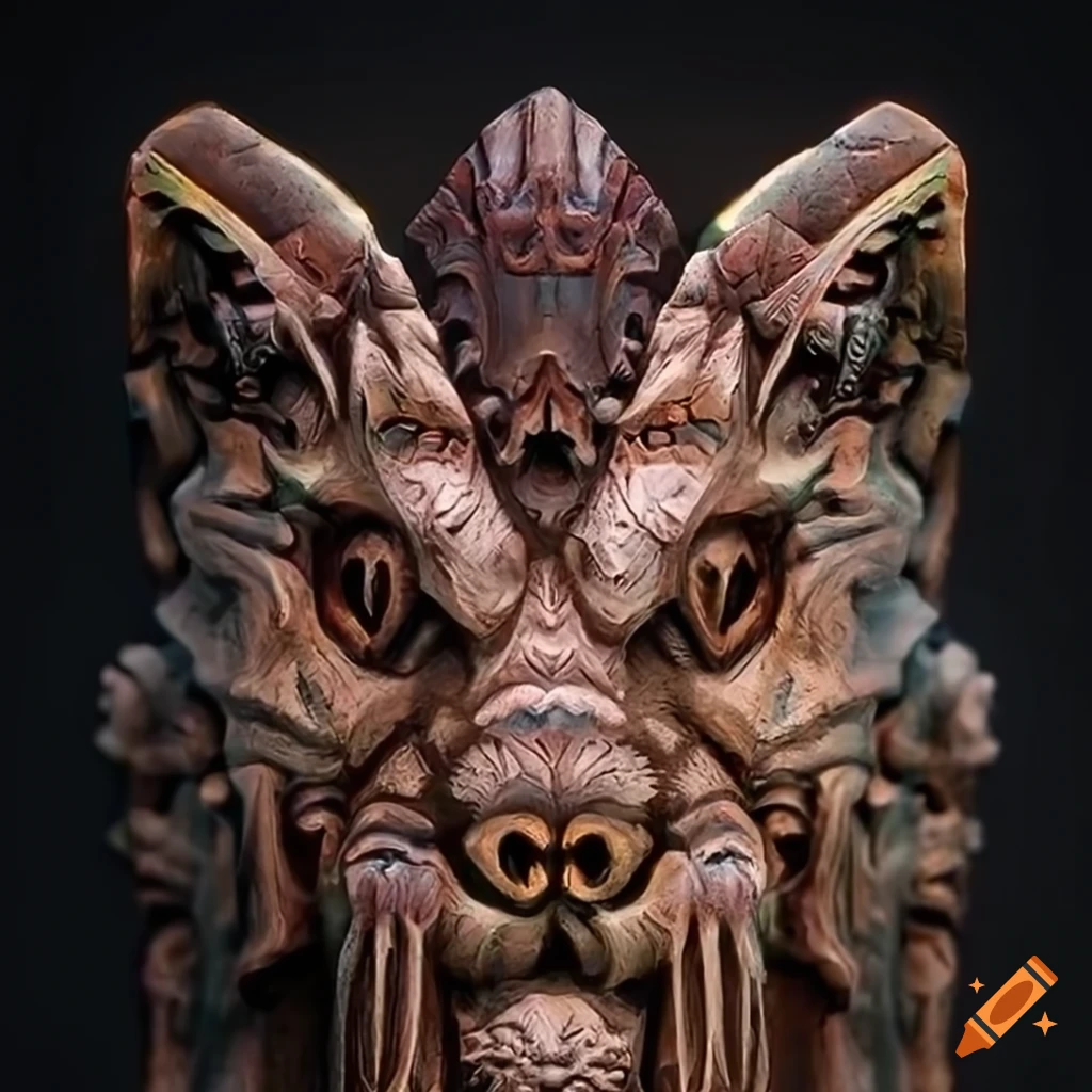 prismatic carving of a moth werewolf motif