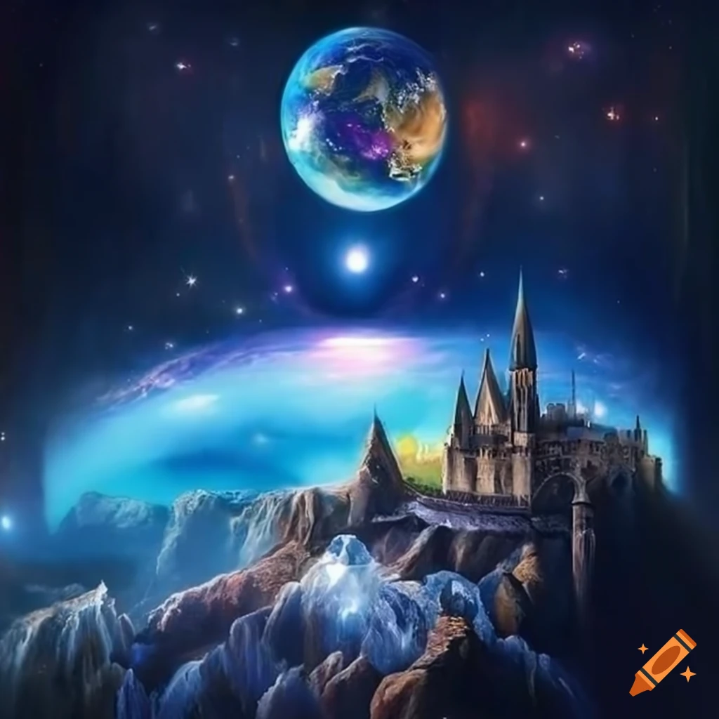Fantasy art of Earth and crystal castle on Craiyon