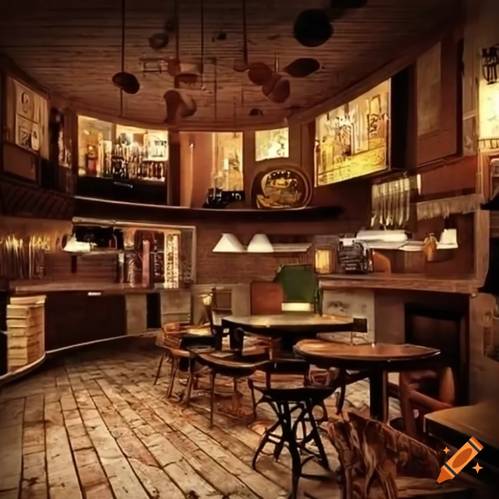 Modern pub in a city on Craiyon