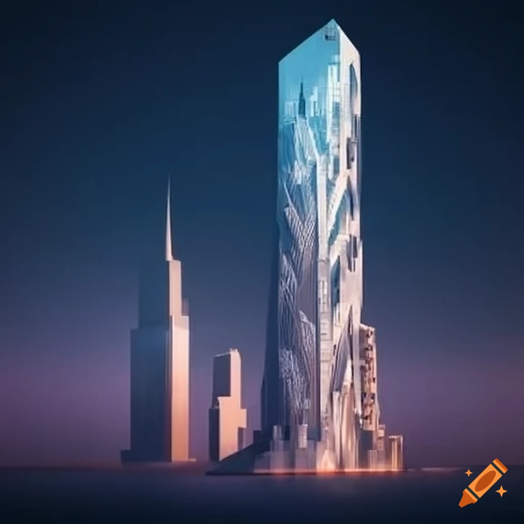 Hugh Ferriss-inspired skyscraper in a metropolis