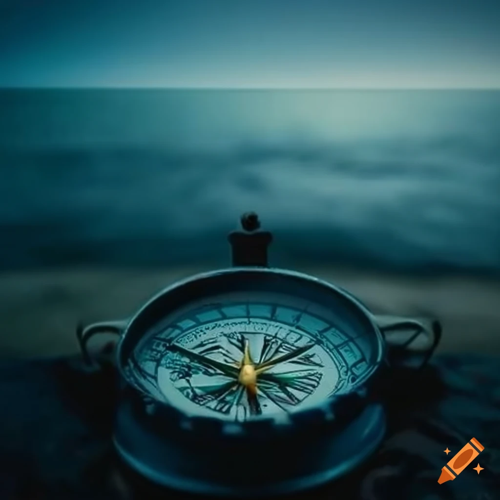 image of a compass in a stormy sea