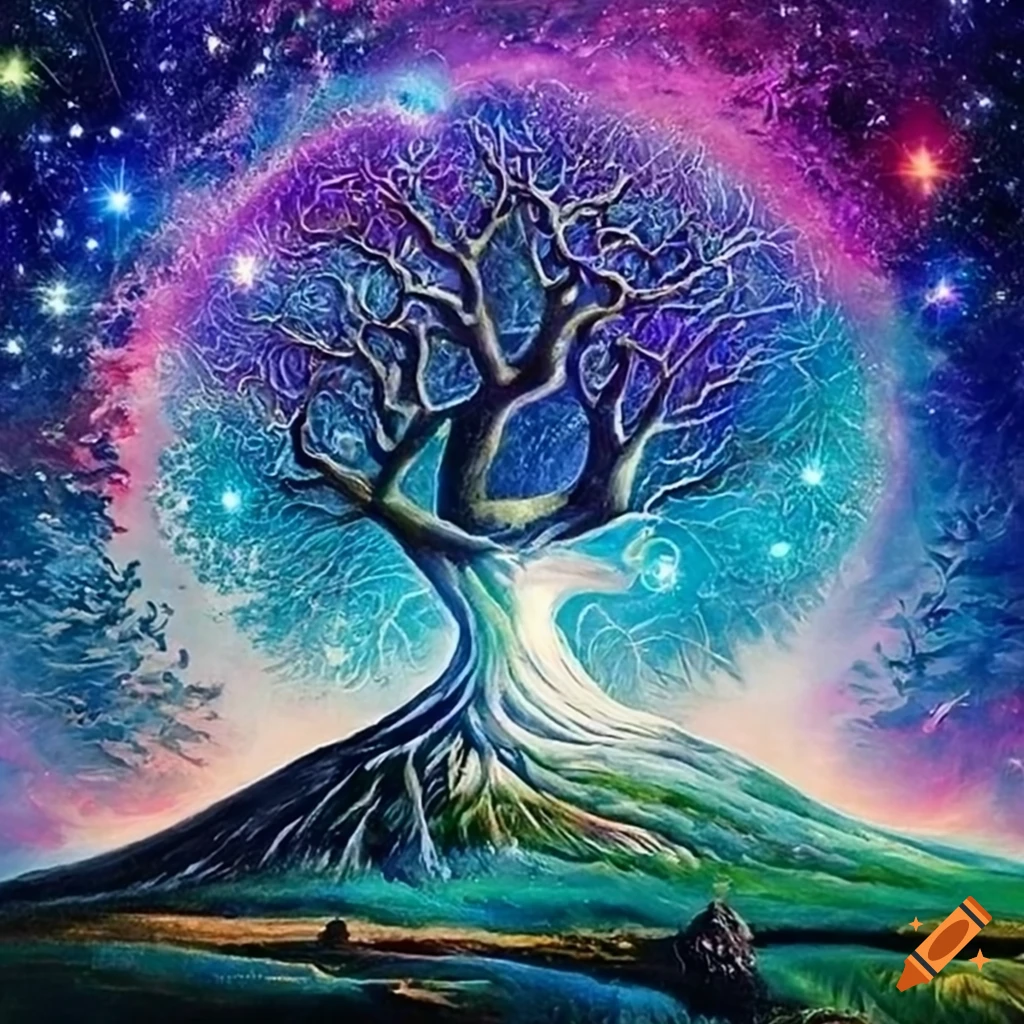 surreal cosmic tree artwork