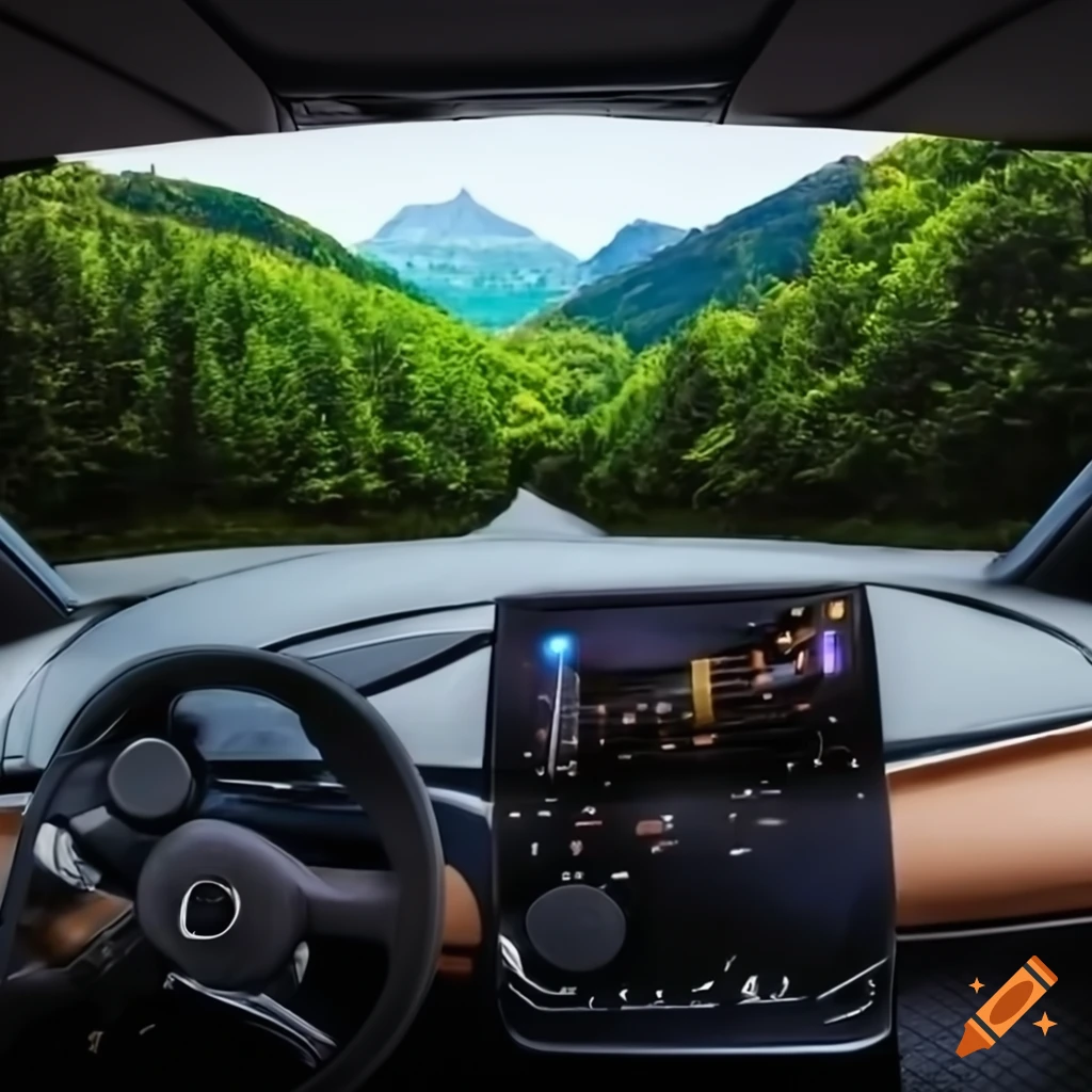 dashboard of a futuristic car in a natural setting