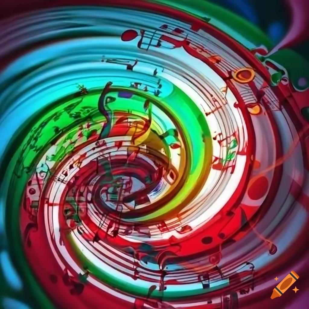 swirling music notes on Italian flag themed background