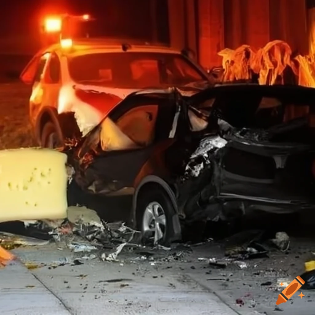 humorous depiction of a car crash involving cheese