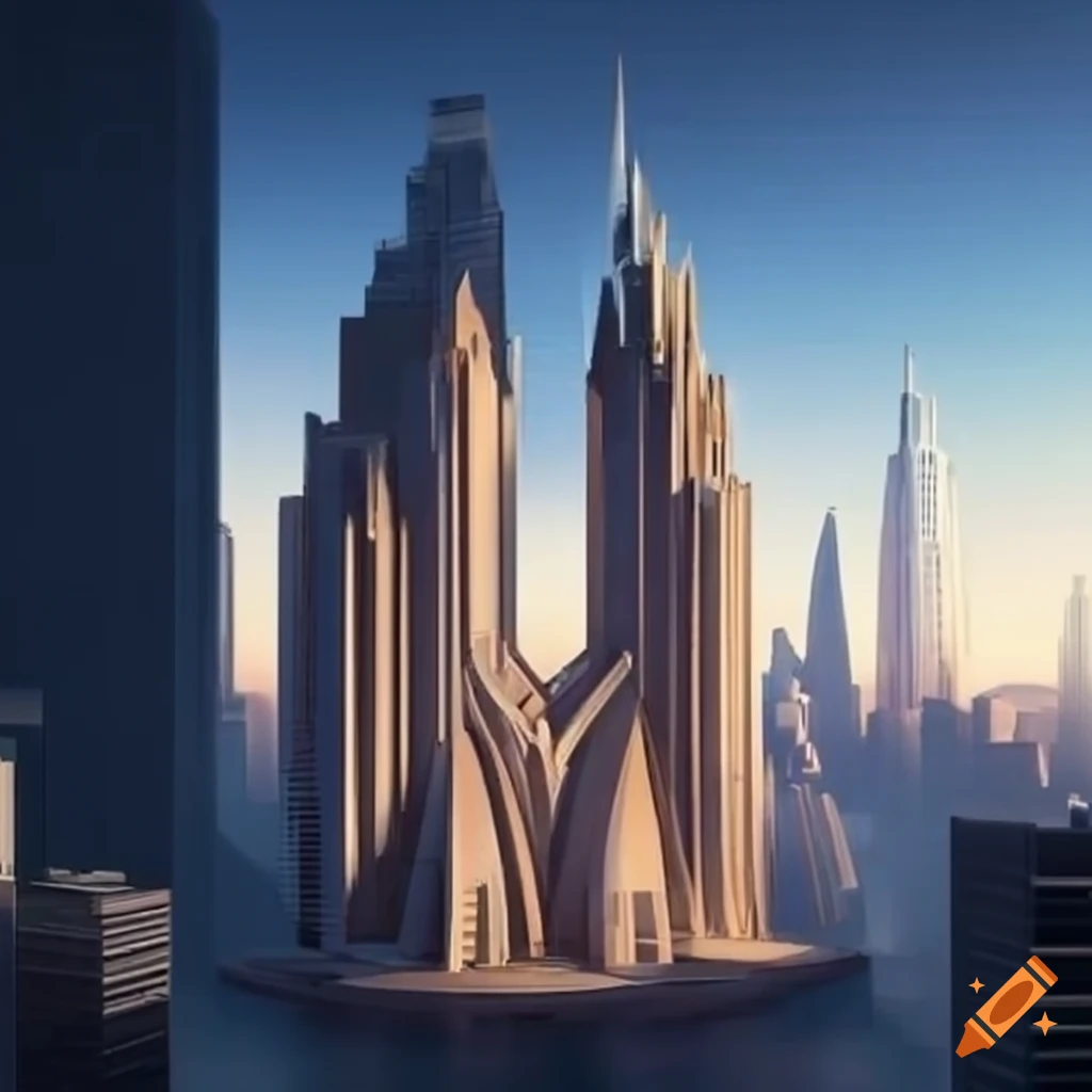 skyscraper in a metropolis inspired by Hugh Ferriss
