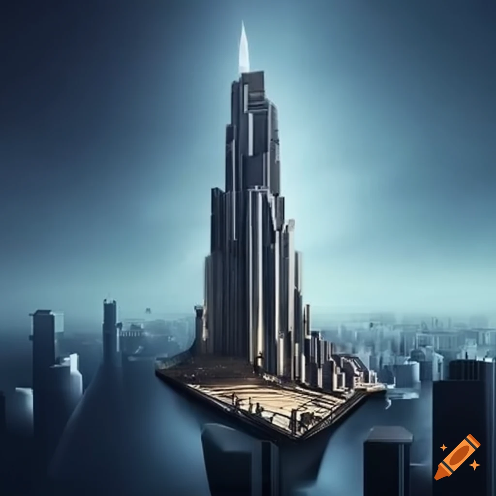 Hugh Ferriss-inspired skyscraper in a metropolis