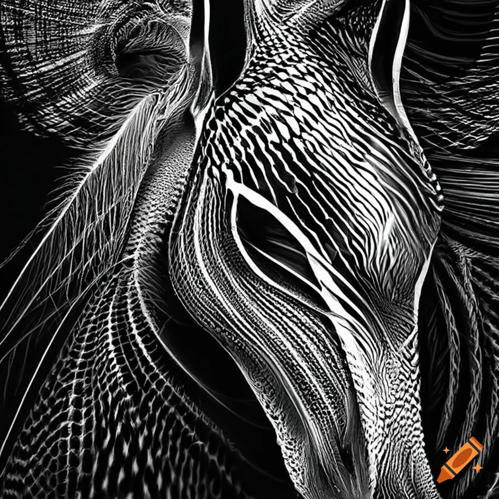 vivid and dynamic animal artwork with black and white lines