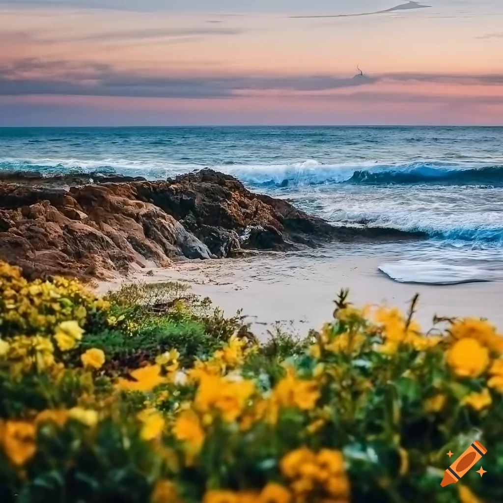 Modern beach house surrounded by flowers on Craiyon