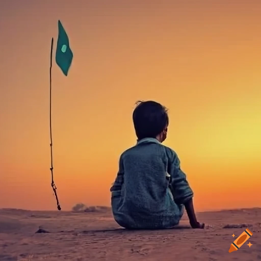 artwork of personified Pakistan sitting alone in a vast land