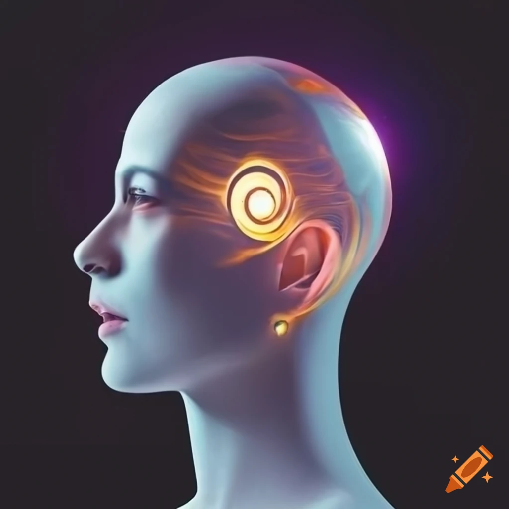 head sculpture made of light