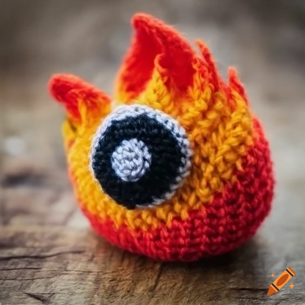cute amigurumi flame with googly eyes