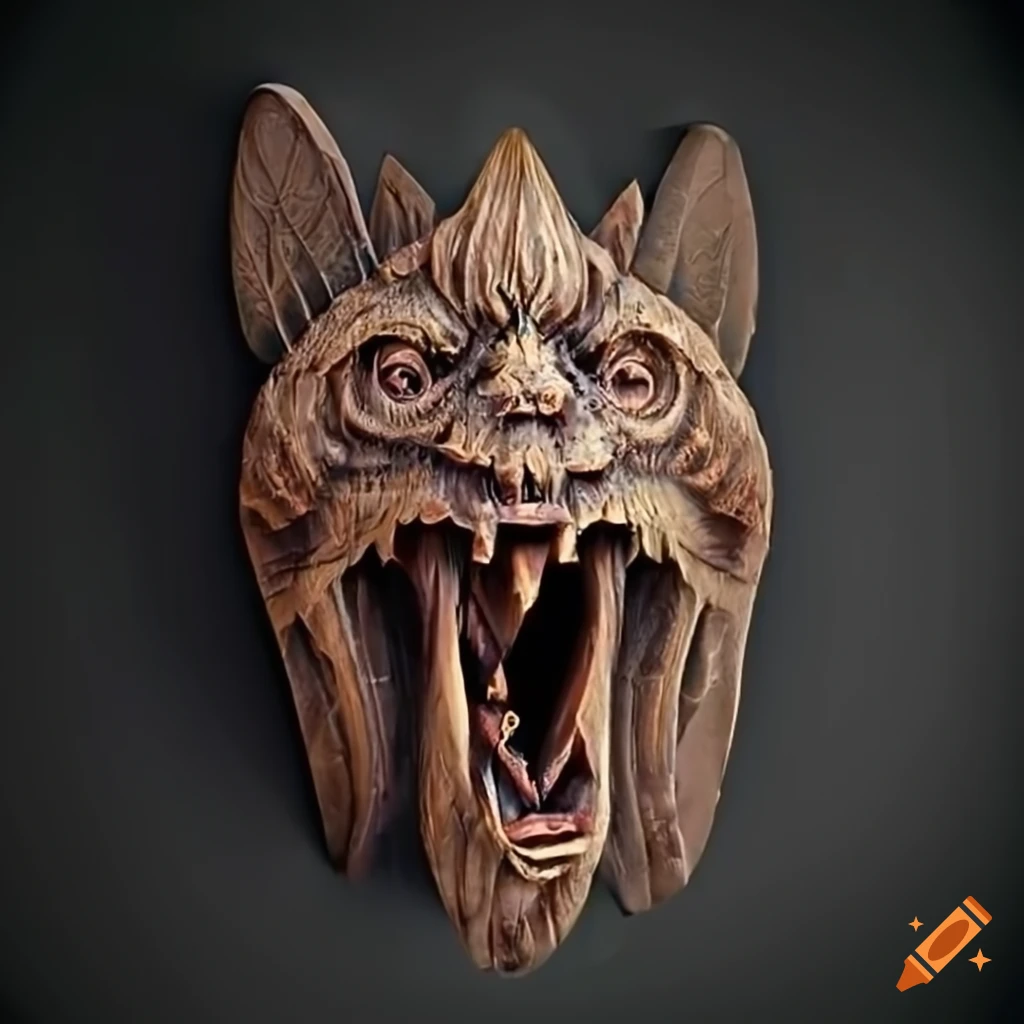 carving of a moth in architectural stave style
