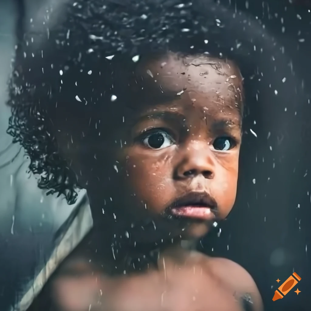 image of a young African American boy in the rain
