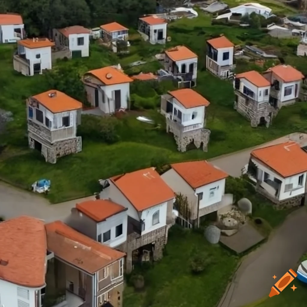 top-down view of a small village with apartments