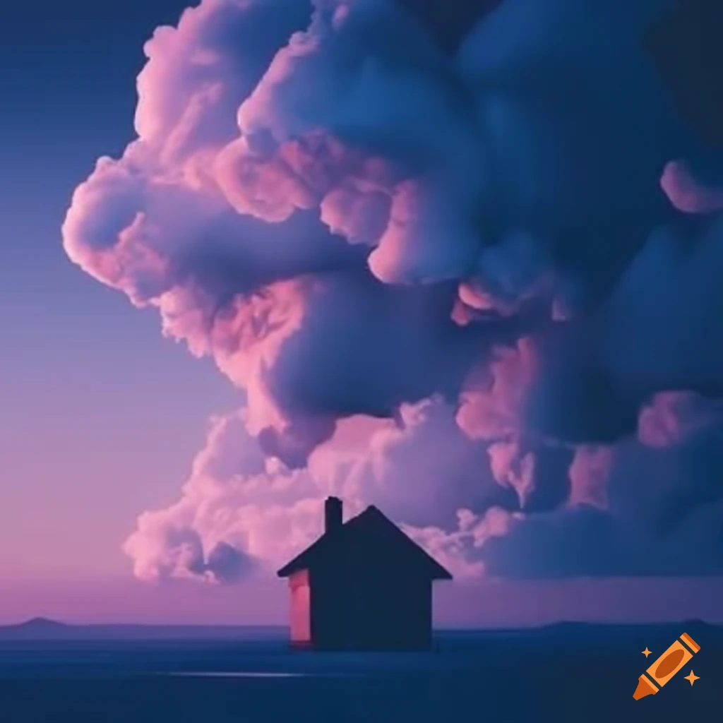 dreamy image of a house with clouds in the background