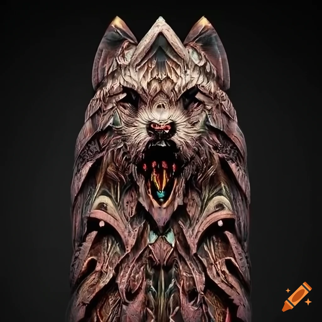 detailed moth werewolf carving artwork