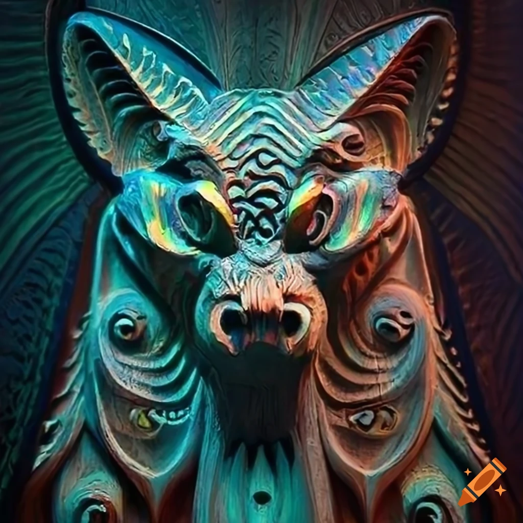 prismatic carving of a moth werewolf