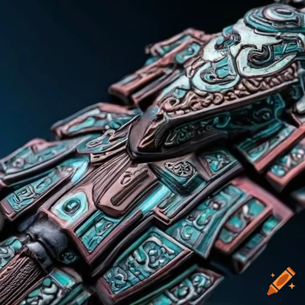 futuristic scifi hummingbird interceptor with ornamental Aztec design
