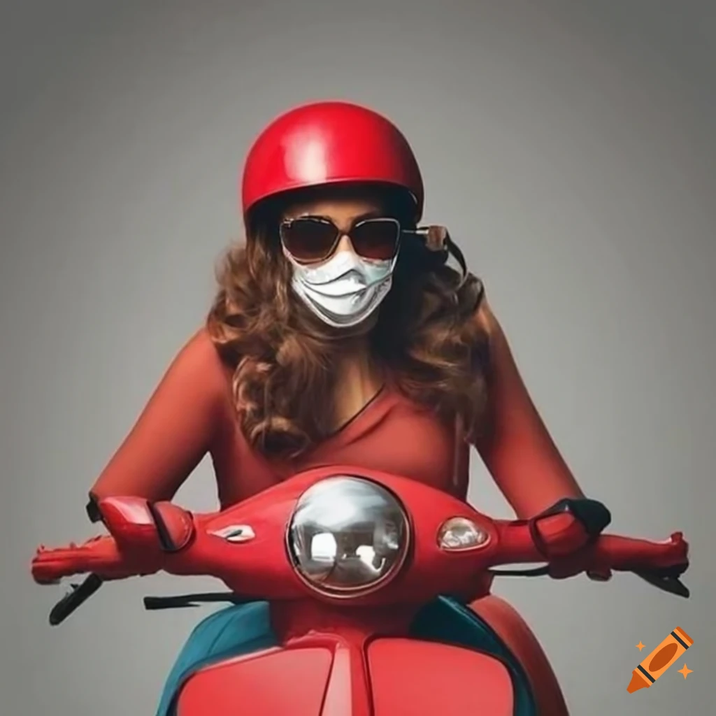 picture of Nayanthara riding a scooter with helmet, sunglasses, and mask