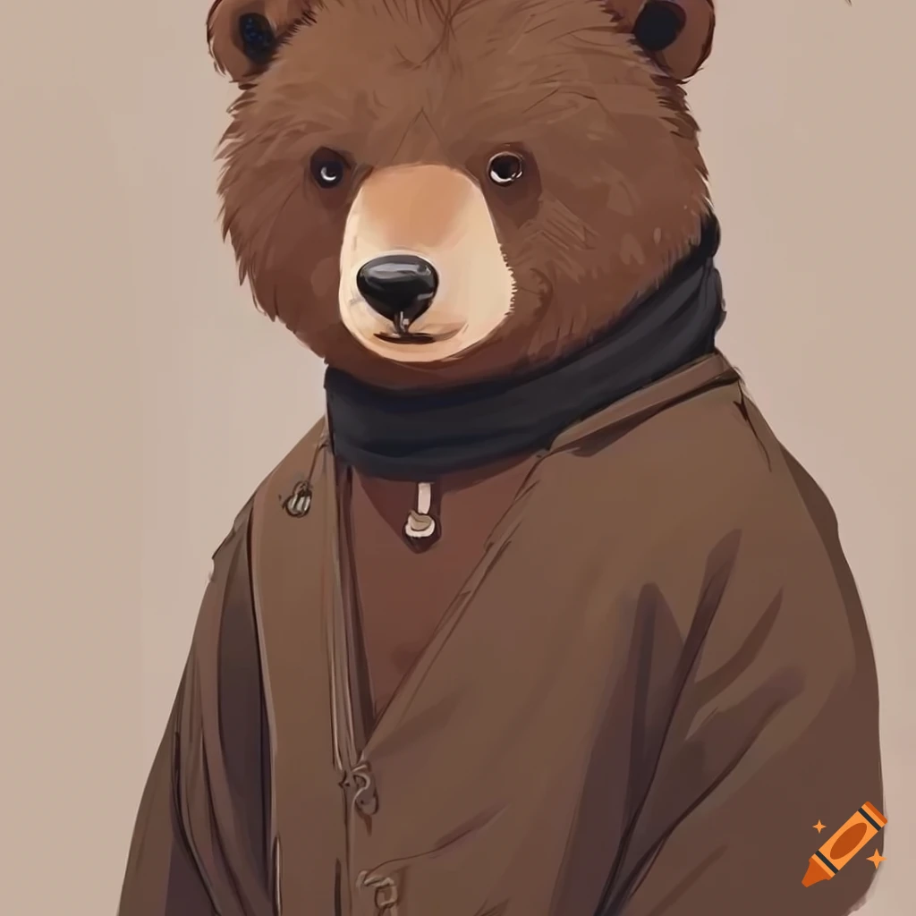 coloured sketch of an adorable bear in dark academia clothing