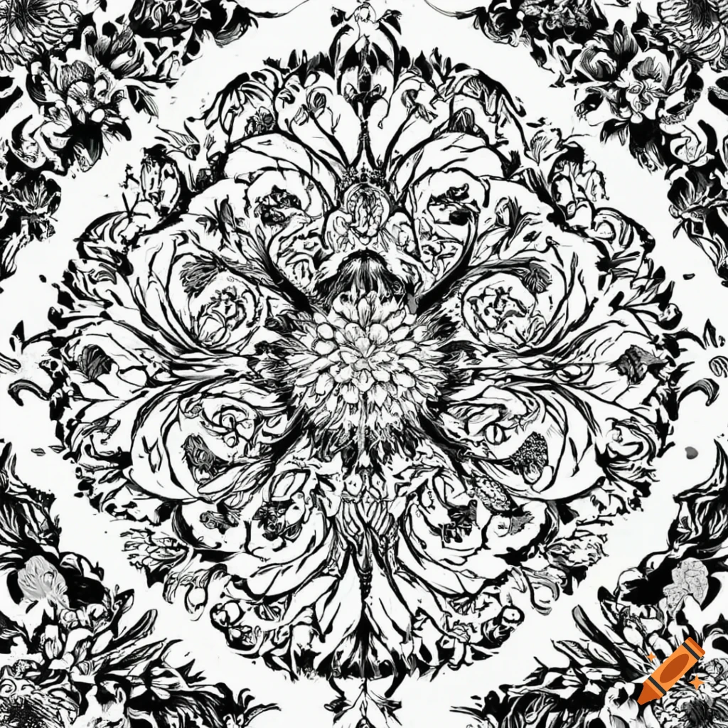 elegant black and white border design with vegetal drawings