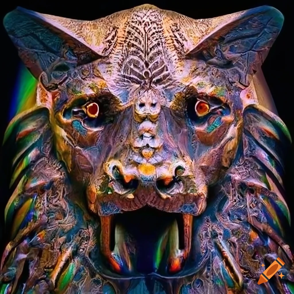 prismatic carving of a moth werewolf