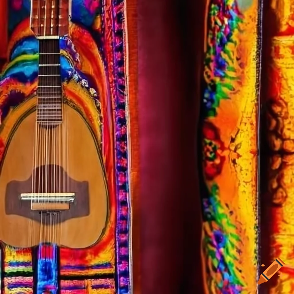 colorful Andean art with a charango