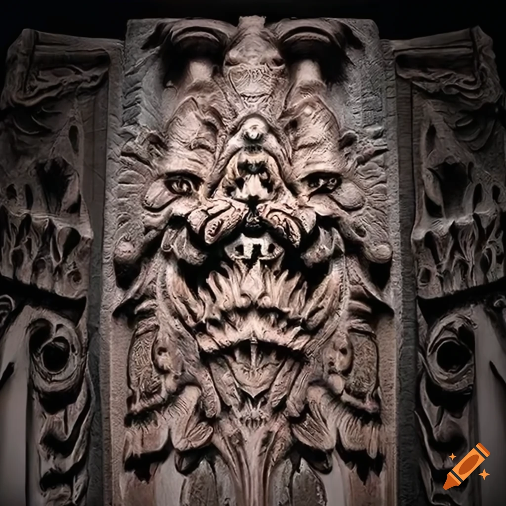 detailed carving of a moth in architectural style